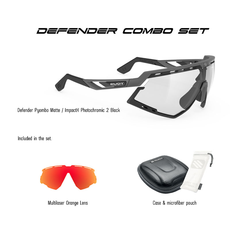 Rudy Project แว่นกันแดด Defender Pyombo Matte / ImpactX Photochromic 2 Black Combo Set