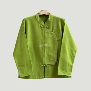 เสื้อผู้ชาย ผ้าฝ้ายชินมัย คอจีนไทลื้อป้าย กระดุมจีนด้นด้ายสลับสีโดนเด่น เนื้อนุ่มมือสวมใส่สยาย งานดีมีเอกลักษณ์เฉพาะตัว