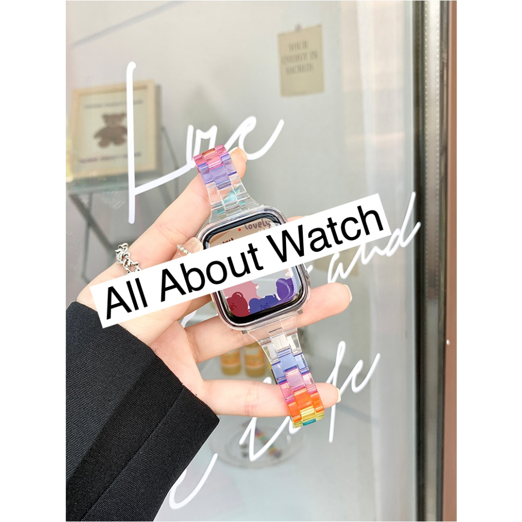 สายเรซิ่น Rainbow ใส เส้นเล็ก ใช้ได้กับ Smart Watch 8 7 6 5 4 3 2 1 Se Ultra 8 HelloUltra X8Promax GS8 HW67mini Maimo