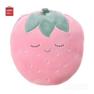 ใหม่ Miniso มินิโซ หมอนผ้าห่ม fruit series strawberry สตรอเบอรรี่ หมอนผ้าห่มสีชมพู พร้อมซิป ผ้าห่มนาโนนุ่ม