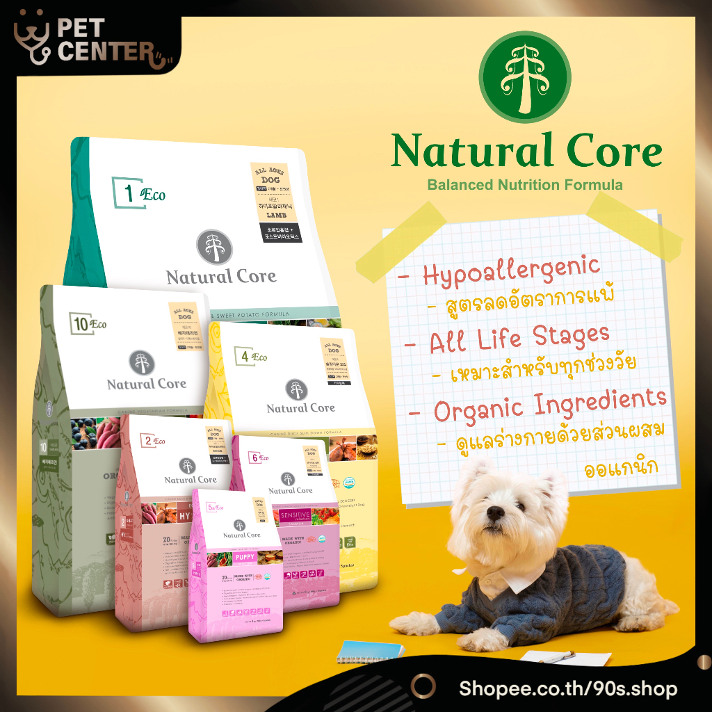 Natural Core - Hypoallergenic Dog Food อาหารสุนัข สำหรับหมาแพ้ง่าย จากส่วนผสม Organic 1kg & 2kg