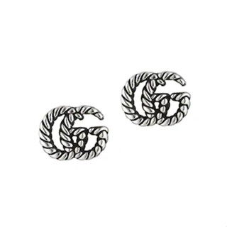 แท้💯% [ช้อปอเมริกา/เช็คใบเสร็จได้] Gucci Stud Earrings In Aged Sterling Silver With Double G Motif