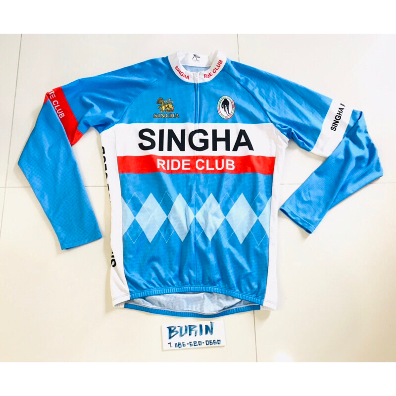เสื้อปั่นจักรยานมือสอง Singha ride club ป้ายระบุL ขนาดตามสายวัดในภาพ ราคา 290฿