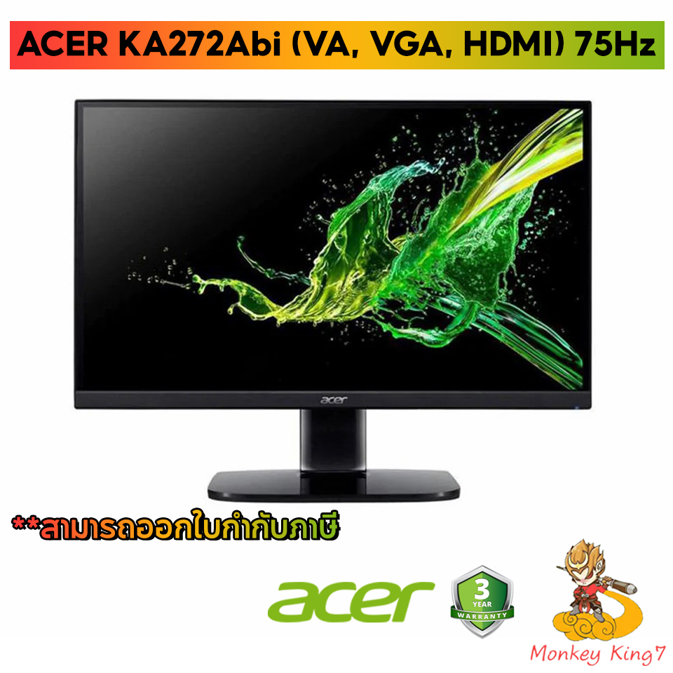 Monitor (จอมอนิเตอร์) Acer LED 27” KA272Abi @75 Hz (VA, VGA, HDMI) 1ms /1920x1080/ 3000:1/ VGA x1,HD