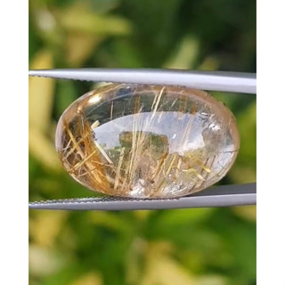 ไหมทอง ควอตซ์ Golden Rutilated Quartz 32.0 กะรัต Cts.พลอยแท้ อัญมณีมงคลประจําวันเกิด เครื่องประดับพลอย