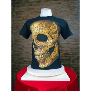 เสื้อยืด คอกลม สีดำ ลายหน้าหัวกระโหลก Rook Chang 3D52