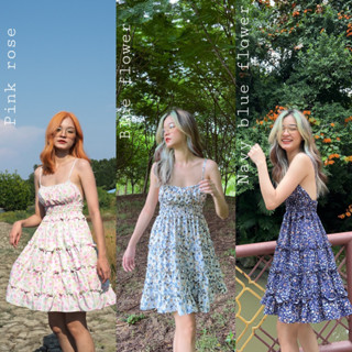 Floral mini dress - littlenichashop - มินิเดรส เดรสลายดอก ชุดไปคาเฟ่ ไปเที่ยว