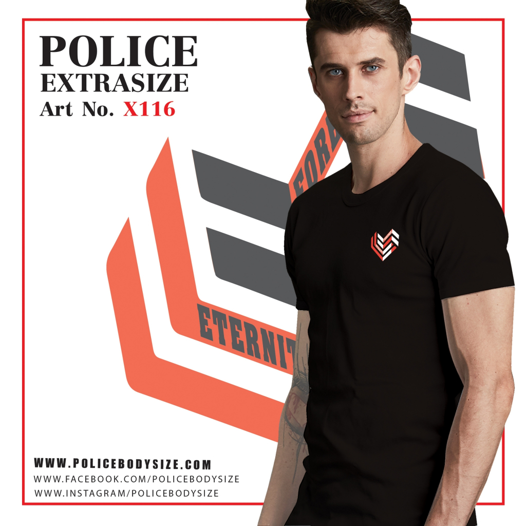 Police Bodysize เสื้อยืดคอกลม ทรง Slim fit พอดีตัว สีขาว,ดำ,เทา, ใส่ได้ทั้งผุ้ชาย/ผู้หญิง (รหัส : F575,B383,X116) — صورة 4