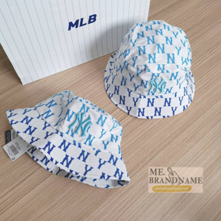 ของแท้ 💯% MLB Monogram Gradation Hat หมวกปีกสีขาว โลโก้ NY สีฟ้า 🤍💙