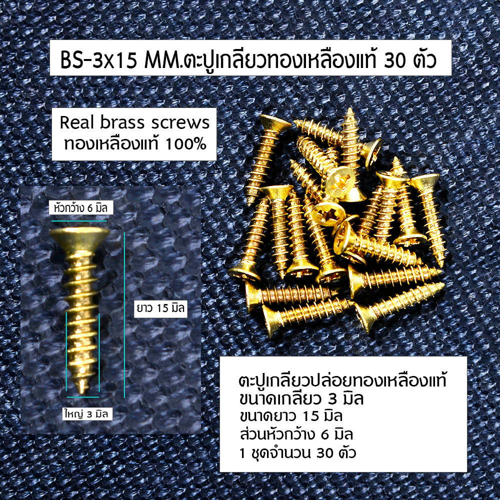 ตะปู ตะปูเกลียวปล่อย สกรูเกลียวปล่อย ทองเหลืองแท้ สำหรับไม้จริง หัวแฉก(แบน)  Brass Screws #BS-30
