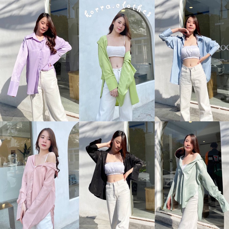 KORRA ·͜·♡เสื้อเชิ้ตแขนยาวผ้าเกาหลี💚💜(Candy Shirt)