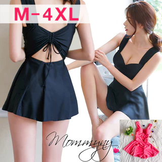 ชุดว่ายน้ำผู้หญิง เว้าหลัง M-4XL ททรงกระโปรง ส่งจากไทย สีดำ/โอโรส/แดง
