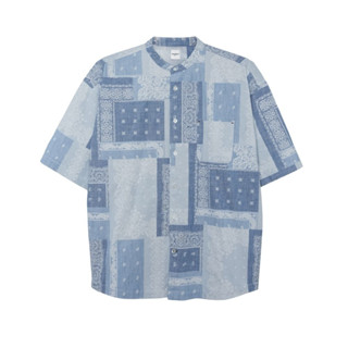 TAKEO KIKUCHI เสื้อเชิ้ต BLUE PAISLEY FADED DENIM SS SHIRT