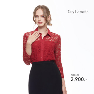 Guy Laroche เสื้อผู้หญิง เสื้อ﻿เชิ้ตผู้﻿หญิง เสื้อเชิ๊ตแขนยาวลูกไม้สีแดง (GZ26RE)