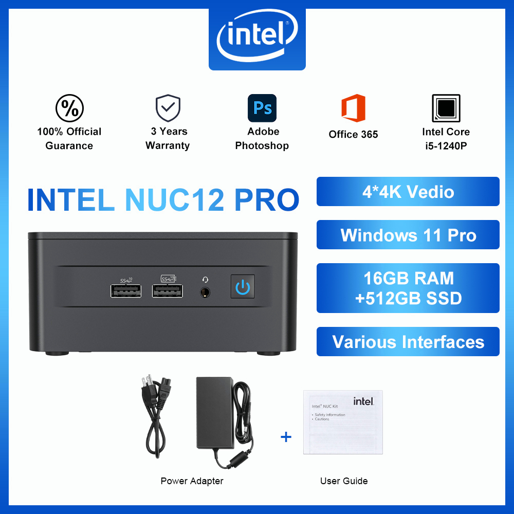 Intel NUC 12 Mini PC Kit NUC12WSHi5 (12-Core i5-1240P 16GB RAM 512GB SSD Iris XE Graphics) Windows 11 Pro Latest Desktop Computer Mini PC,2 x Thunderbolt 4, Intel nuc Wi-Fi 6E AX211 Wireless