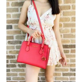 กระเป๋าหนังแบรนด์แท้ ใหม่ สีชมพูราสเบอรี่ Michael Kors Hope Medium Messenger Satchel Bag Coral Reef Pink Leather