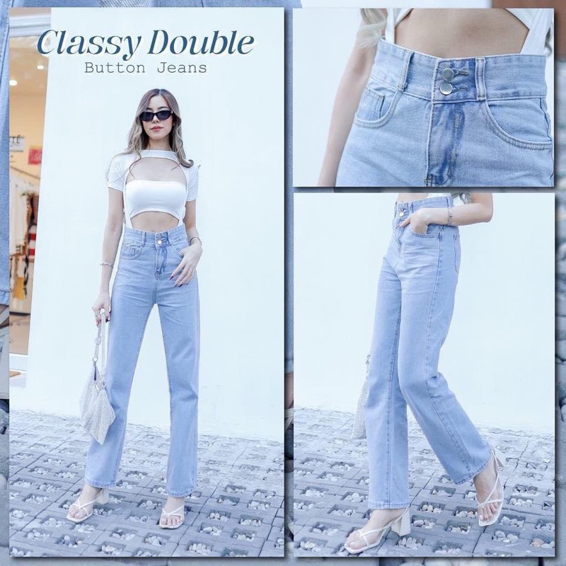 I THINK SOLD - The Classy Double Botton Jeans (กางเกงยีนส์พร้อมส่ง)