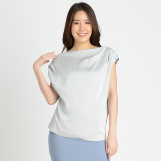 Jousse Blouse เสื้อปาดไหล่ข้างเดียว เนื้อผ้าซาติน สีเทา (JT64BZ)