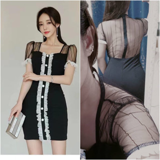 🎀เดรสดำ🎀ซีทรู โชว์หลังหลัง น่ารักเซ็กซี่เบาๆ สินค้าานำเข้าพร้อมส่ง
