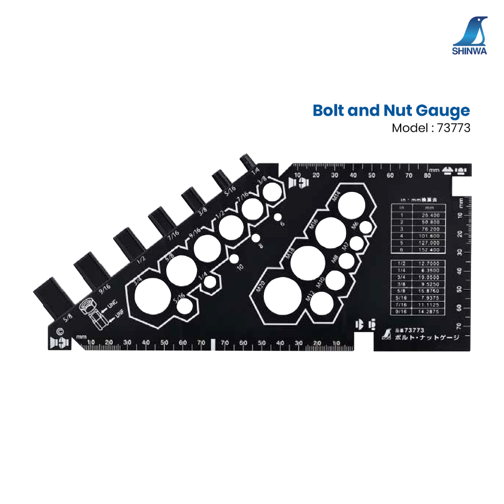 ไม้บรรทัดวัดขนาดสกรูและน๊อต SHINWA - Bolt and Nut Gauge Model : 73773
