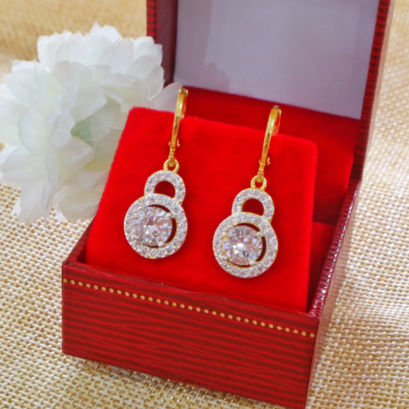 ต่างหูห่วงเพชร  ต่างหูห่วงห้อยชุดที่1 รุ่นขายดี 1คู่  CN Jewelry ตุ้มหู ต่างหูห่วงทอง ต่างหูแฟชั่น ต่างหูผู้หญิง