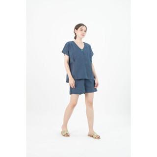 QueenCows ชุดเซ็ตให้นม Thea Linen Set (Navy)