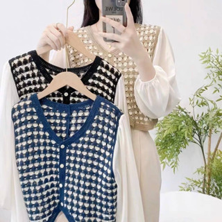 เสื้อไหมพรมแขนยาว งานถัก ทรงครอป ขนาดอก 32-38"