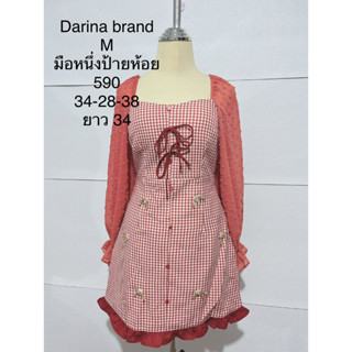 เดรสสั้นสีแดง ลายสก็อต DARINA BRAND SIZE M มือหนึ่งป้ายห้อย