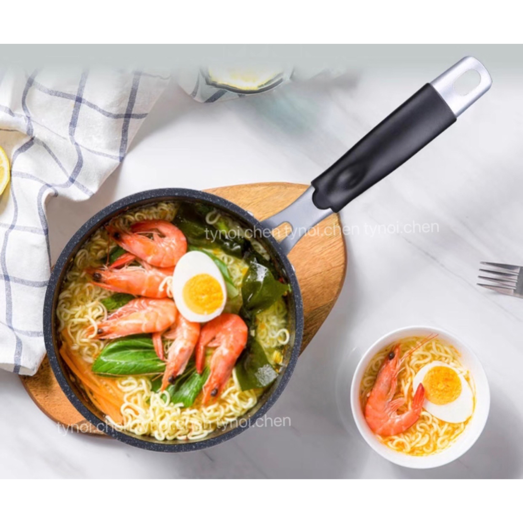 M KITCHEN SR-0418 หม้อ หม้อด้าม หม้อเคลือบหินอ่อน 18cm ใช้กับเตาแม่เหล็กไฟฟ้าได้ (A1)