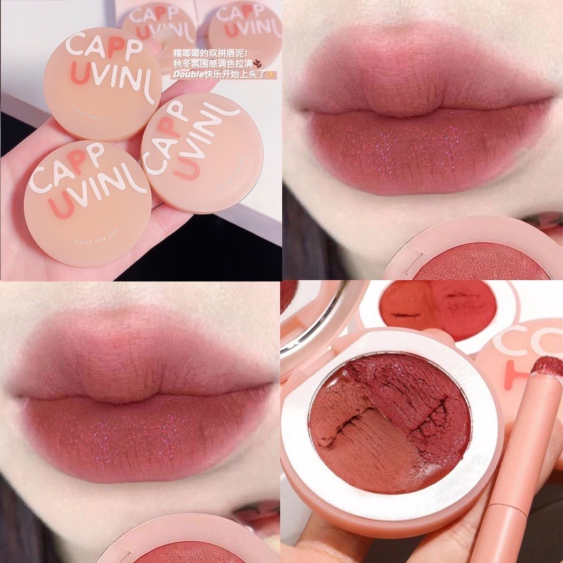 M280 Cappuvini Double Lip Mud ลิปสติก เนื้อแมตต์ 2สี พร้อมกระจก กันน้ำ ติดทนนาน