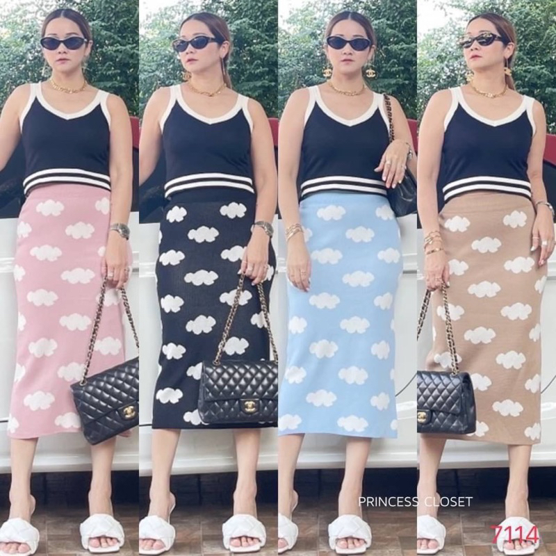 bybeyond กระโปรง ไหมพรม ลายเมฆ ทั้งตัว สไตล์เกาหลี น่ารัก สุดๆ