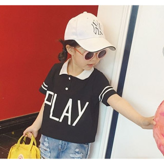 เสื้อยืดโปโลแถบข้าง หนูน้อย PLAY สีดำ