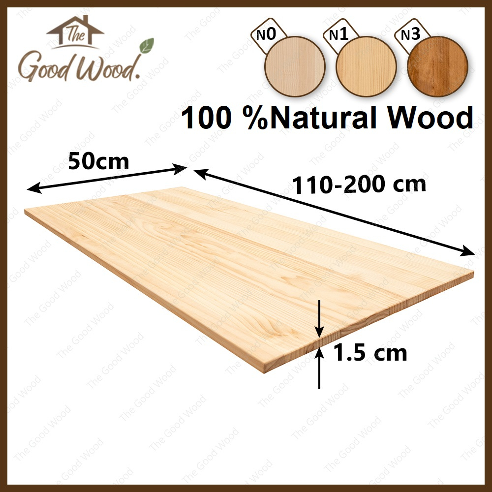 (จัดส่ง1-2วัน) หน้าโต๊ะ แผ่นไม้สน หนา 15 mm. กว้าง 50 cm. x ยาว 110-200 cm. AB ต่อลายเส้นตรง งานตกแต่ง ไม้สนนอก