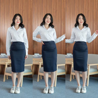 กระโปรงพิธีการ สีกรมท่า ยาว22-24-26 ผ่าหลังทับ ทรงเอผ้าเสริท สีกรมท่า (ไม่ยืด) กระโปรงรับปริญญา ราคาสุดคุ้ม