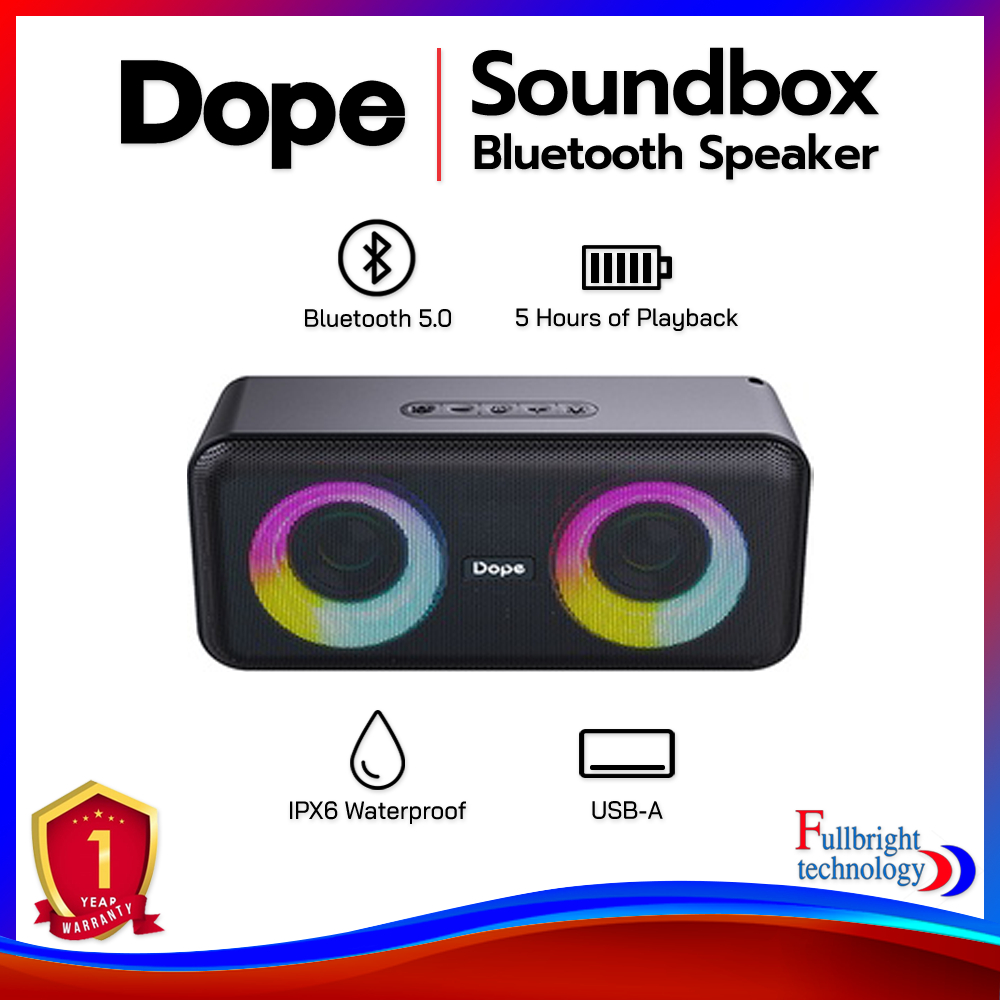Dope Soundbox Bluetooth Speaker ลำโพงบลูทูธพกพา เวอร์ชั่น 5.1 กันน้ำกันฝุ่น IPX6 ประกันศูนย์ไทย 1 ปี
