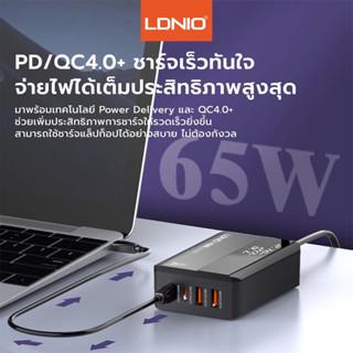 Super fast Charger หัวชาร์จเร็วกำลังไฟ 65W หน้าจอแสดงผล QC4+ PD QC3.0 ตัวเดียวจบ 2USB-C+2USB-A LDNIO A4808Q สายยาว150cm