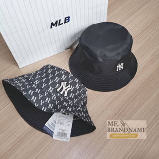 MLB ของแท้ 💯% MLB Monogram Classic Reversible Bucket Hat หมวกปีกสีดำ logo NY