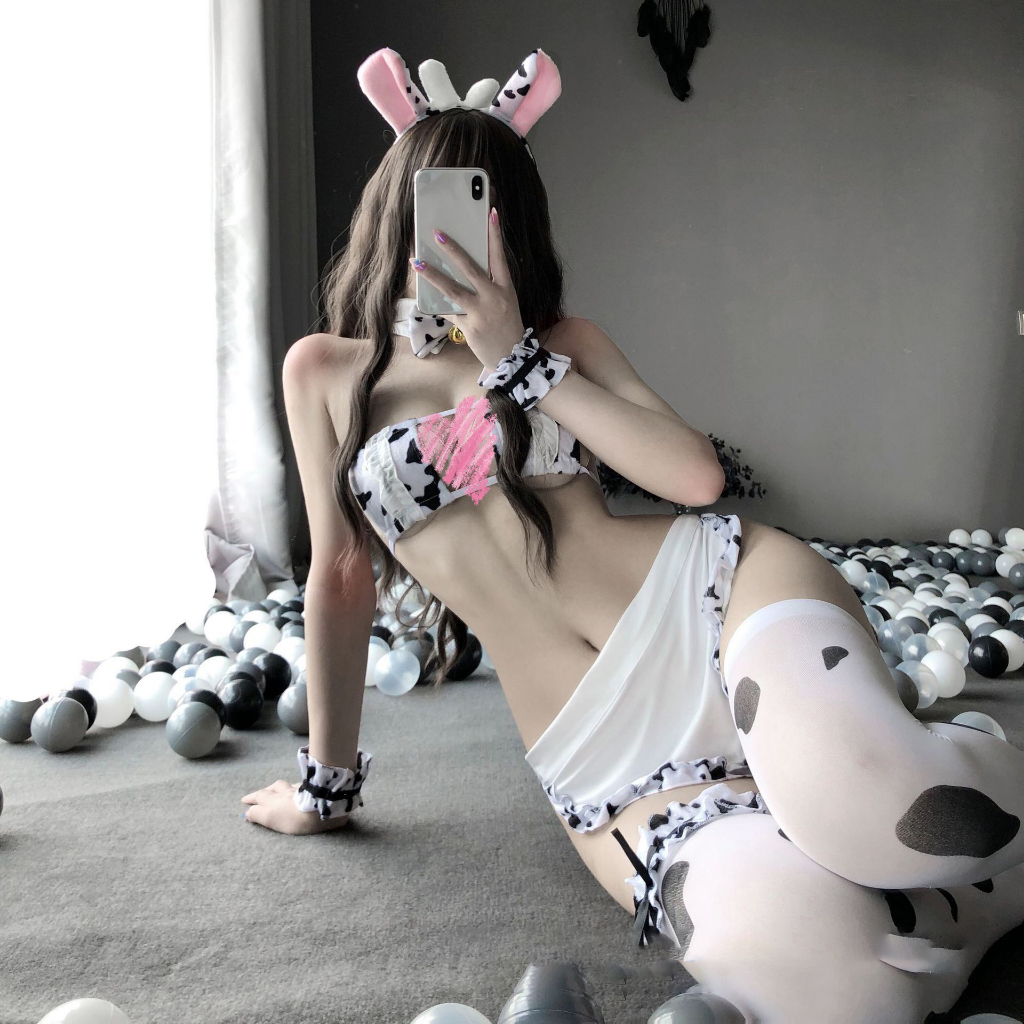 🐄  ชุดคอสเพลย์  ชุดนอนไมได้นอน  พร้อมส่งในไทย  ชุดคอสเพลยวัว รูปที่ 7