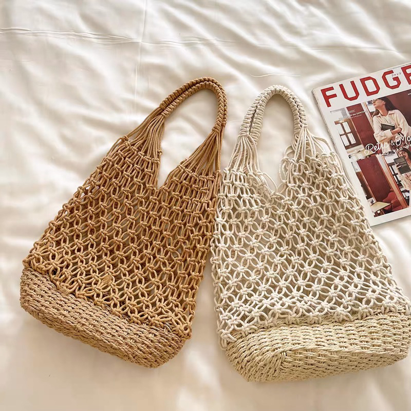 🌻[พร้อมส่ง] HO กระเป๋าเชือกถักก้นเชือกสาน กระเป๋าสะพายข้าง กระเป๋าสาน ทรงน่ารักรับซัมเมอร์