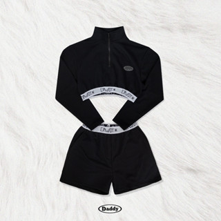 DADDY | Hotsy - Totsy Set เสื้อ Zipper ครอปท็อปยางยืด สีดำ