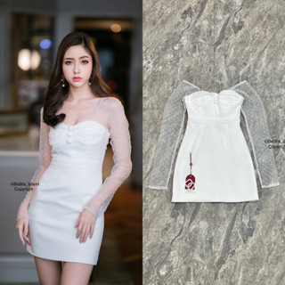 มินิเดรสสีขาวปาดไหล่ แขนยาวผ้าบางซีทรู (C249) Bellita