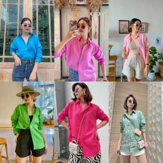 เสื้อเชิ้ตผ้าลินินแท้100%สีสดใสรุ่นนี้Must have Item สุดๆมีM-XL