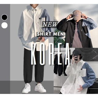 WMAKZD เสื้อเชิ้ตแขนยาวลําลอง ทรงหลวม อก40-48 สีดำ สีขาว แฟชั่นสไตล์เกาหลีใหม่ สําหรับผู้ชาย ไซส์ M-2XL