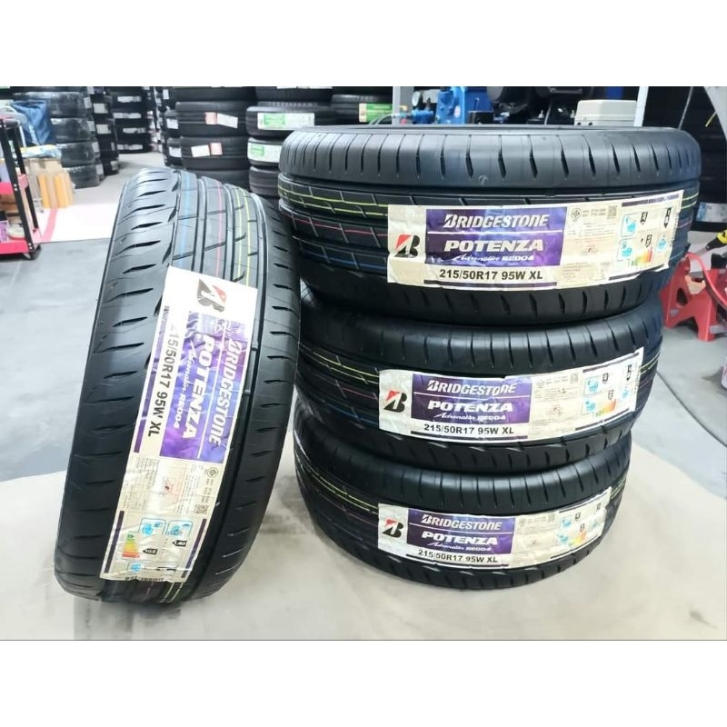 ยางใหม่ค้างปี 215/50R17 Bridgestone Potenza RE004 ผลิตปลายปี 2021 ประกันบวม 2 ปี จัดส่งฟรีมีเก็บปลาย