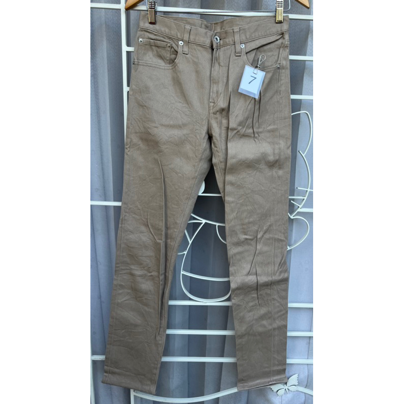 K6) GU-Uniqlo Pants กางเกงยีนส์คัตตอนชาย สีครีมน้ำตาลอ่อน ผ้ายืดหยุ่น 🔺เอว 30" (29/73.5 cm)