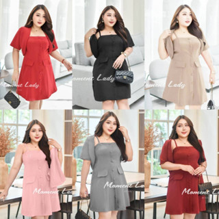 ML 65 ชุดเซตสาวอวบ สาวPlus size สุดปังเดรสสายเดี่ยว แต่งกระดุมปั๊มกระโปรงทรงเอน่ารักมาก+เสื้อครอปแขนสั้น ซื้อ1ได้ 2