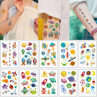 แทททู ยานอวกาศ มนุษย์อวกาศ สำหรับเด็ก รอยสักชั่วคราว Spaceship Astronaut Easy Temporary Tattoo For Kid Washable