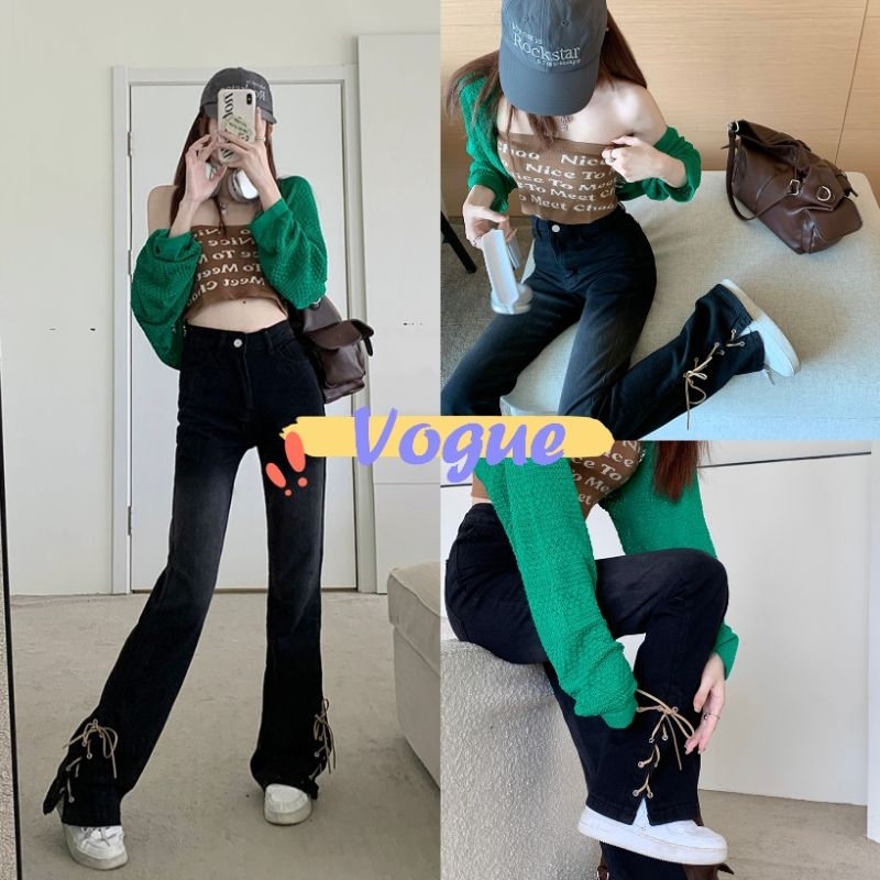 Vogue🌟พร้อมส่ง🌟 กางเกงทรงตรงยาว กางเกงยีนส์เอวสูงขายาว ทรงกระบอก 6สี (946/946-1) -NZ