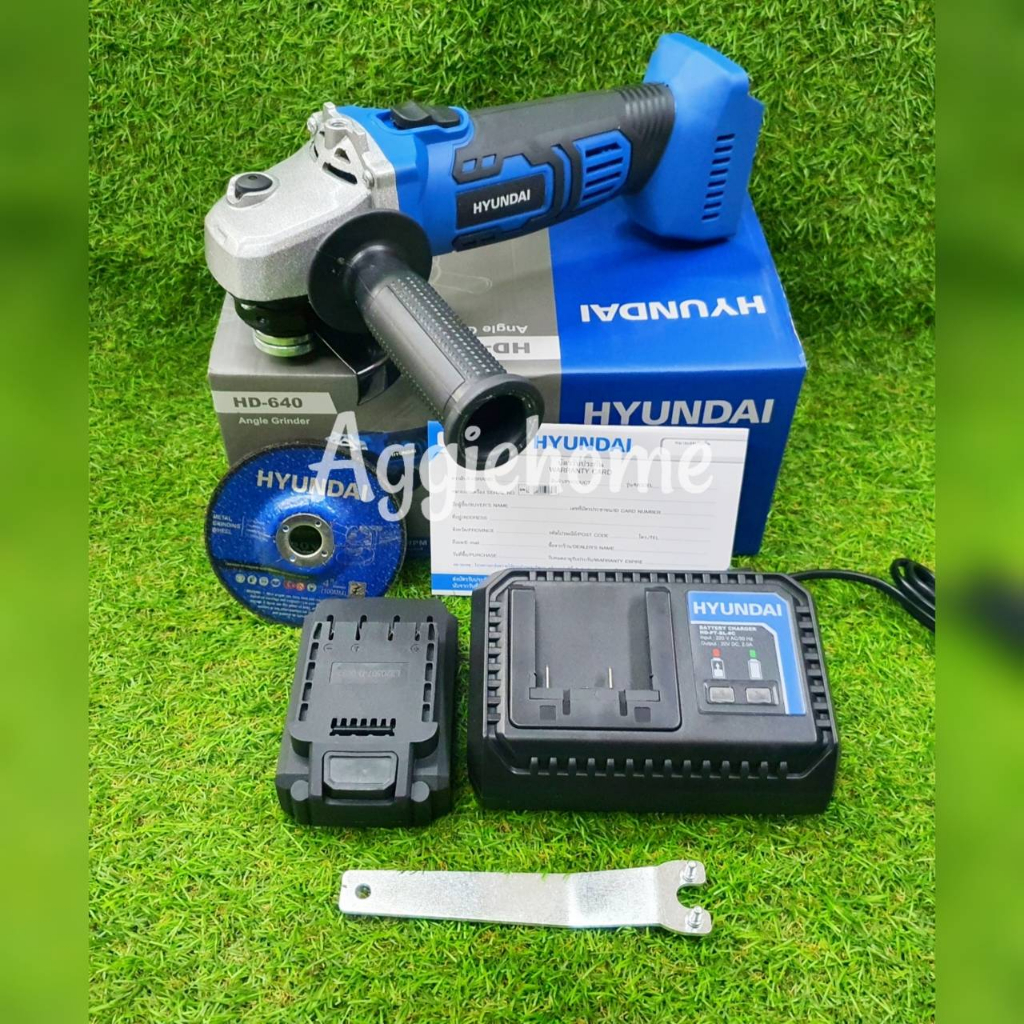 HYUNDAI เครื่องเจียร์ไร้สาย 4 นิ้ว รุ่น HD-640 กำลัง 20โวลต์ (แบต 2Ah+แท่นชาร์จ+ใบเจียร์) หินเจียร์ 