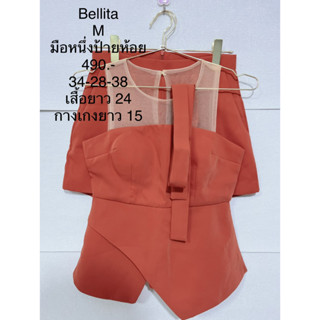 ชุดเซ็ตกางเกงขาสั้น สีส้มแสด BELLITA SIZE M มือหนึ่งป้ายห้อย